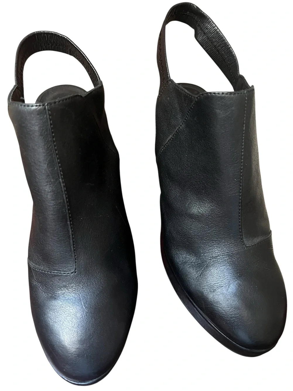 Eileen Fisher Chance Black Leather Platform Slingback Booties Block Heel 9.5